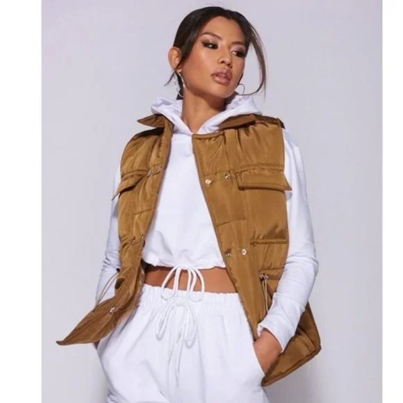 Sleeveless Collared Double Breasted Padded Puffer Vest Jacket Gilet - Picture 7 of 14